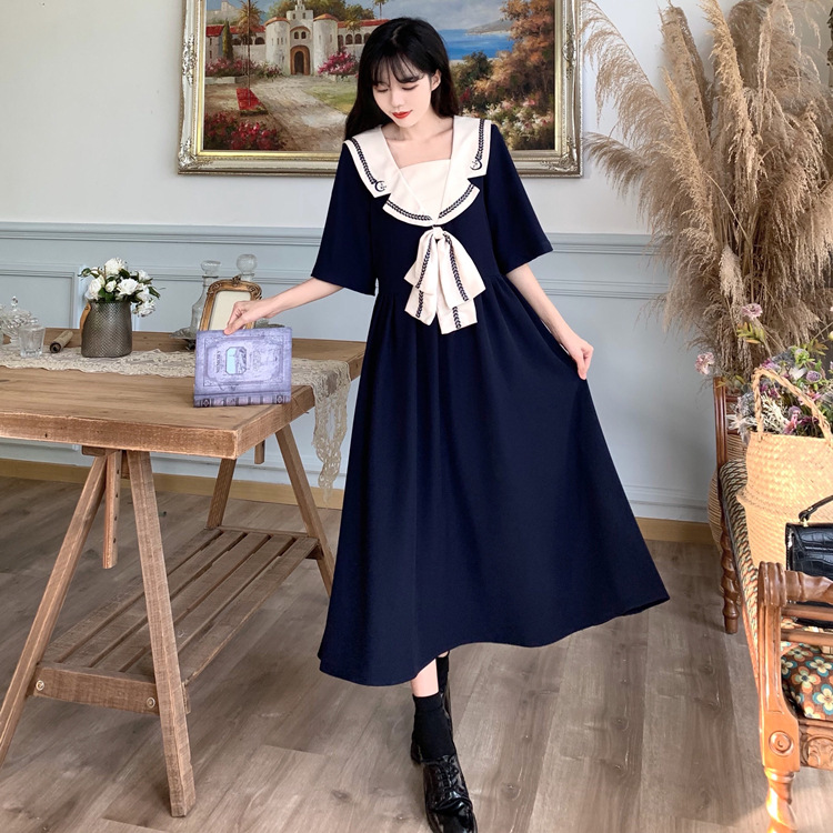 M 5l ゆったり 大きいサイズ 学生風 デカ襟 セーラー服 大きいリボン ワンピース ドレス ワンピース パーティファッションならyosiroku