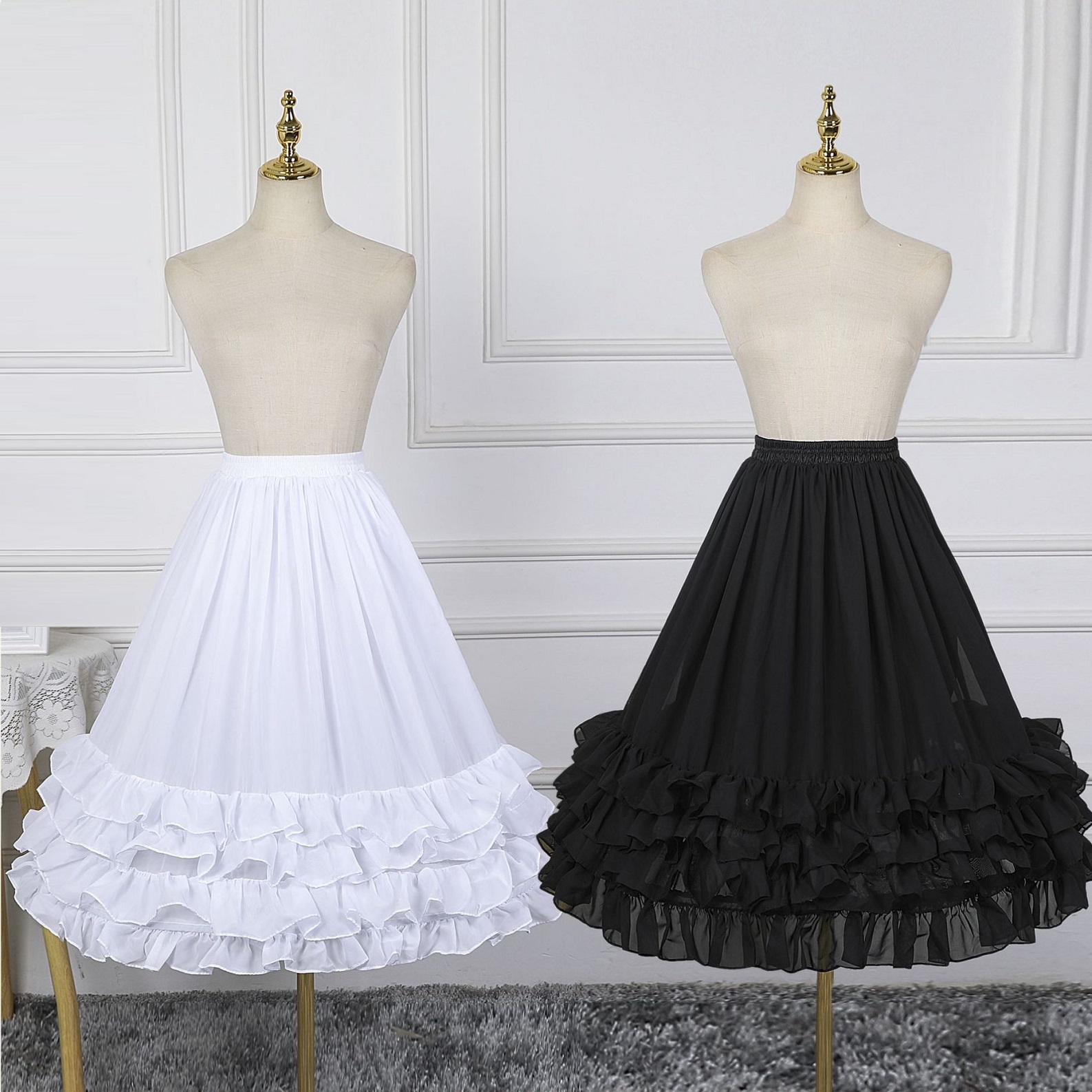 結婚式　披露宴　演奏会　ピアノ　lolita　 4段フレア ワイヤー入り パニエ  　スカート