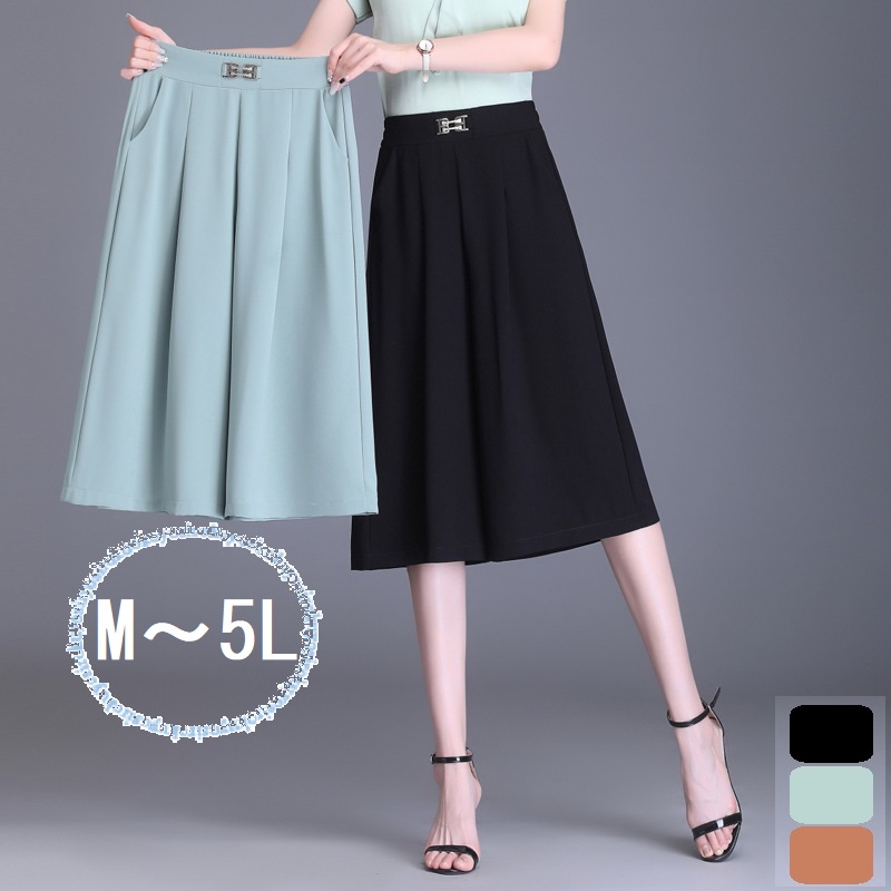 M~５L★大きいサイズ★レディース ガウチョパンツ 六分丈 きれいめ ワイドパンツ 軽やか シフォンパンツ