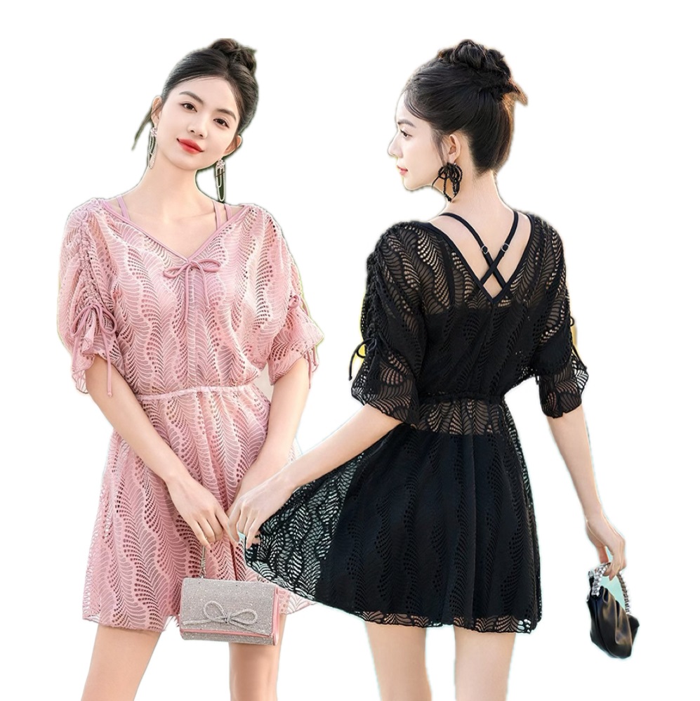 品質保証！M～6L★水着 水泳 海水浴 ビーチ  上品感　3点セット水着　背中クロス　可愛いリボン