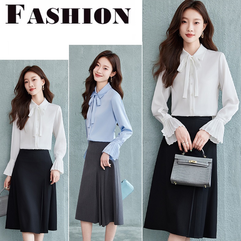 ★上質S～5L★ OL 通勤 オフェス着  出かけ パーティー シャレデザイン  シャツ　スカート　2点set