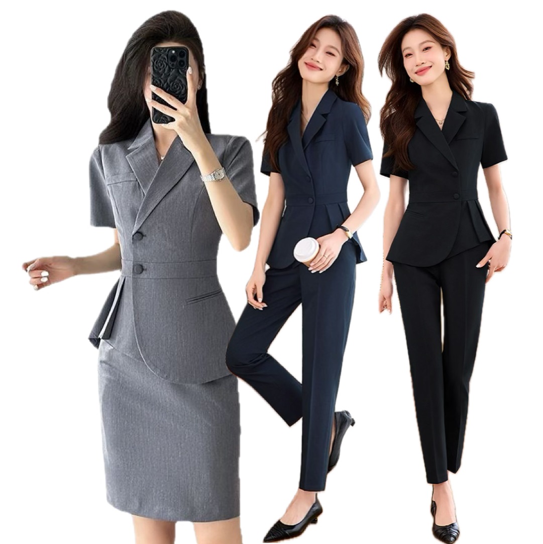 ★上質S～5L★ OL 通勤 オフェス着  オシャレ ペプラム スーツセット  2set 3set