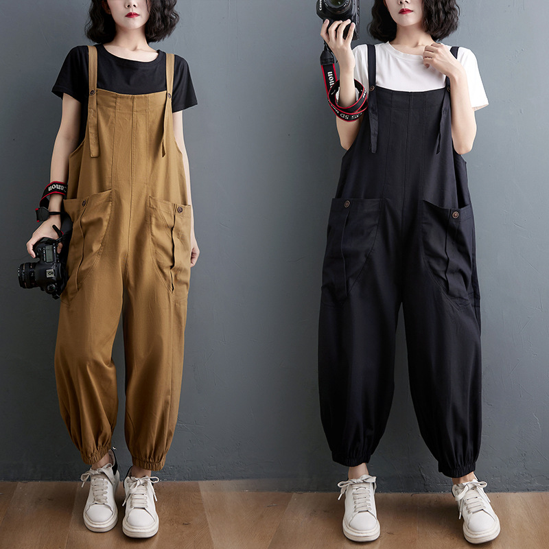 M～3L★サロペット　裾ゴム　ロングサロペット　オーバーオール　ハーレムパンツ