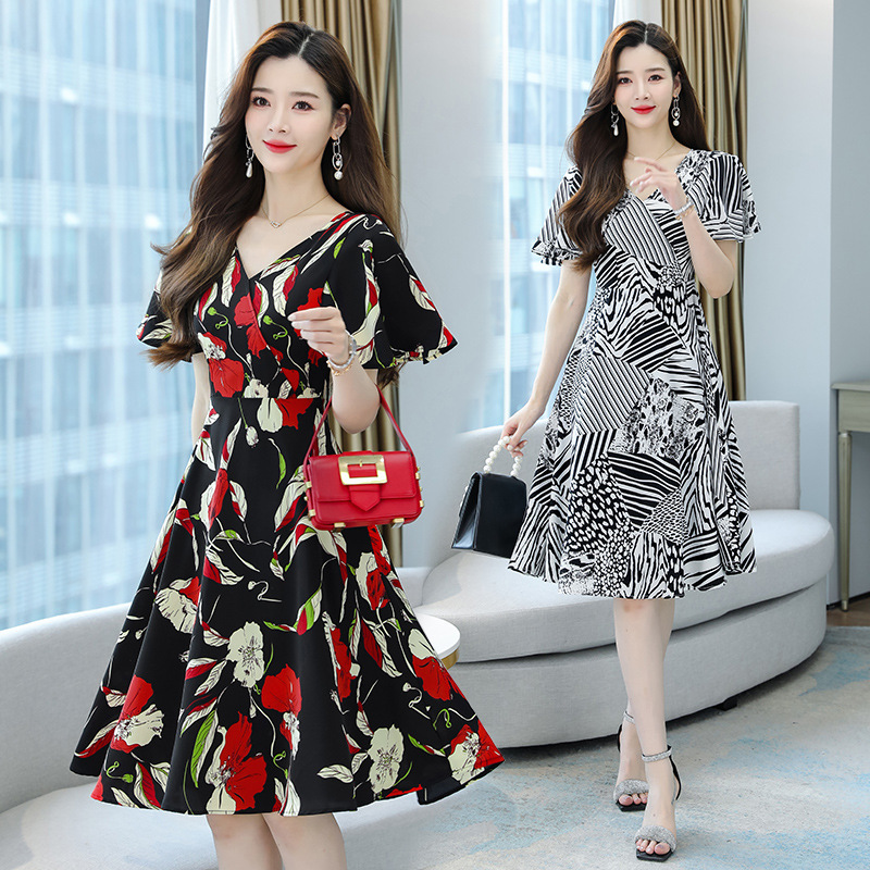 ★M～6L★大きいサイズ★上品感Vネック　シフォン花柄ワンピース