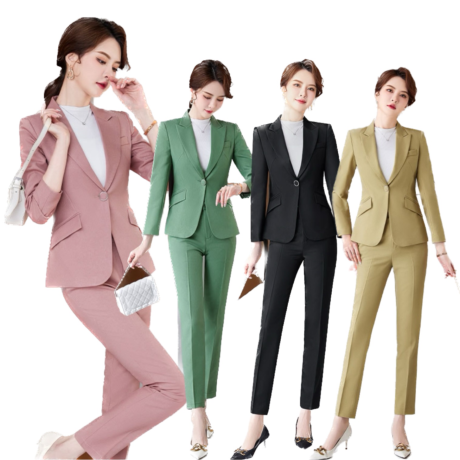 全4色★S～6L★しっかり素材感 OL 通勤 オフィス パーティー  出かけ 高級感 ビジネススーツセット