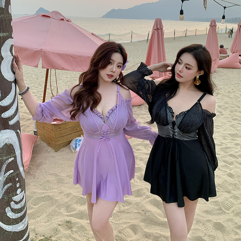 品質保証！2L～6L★水着 水泳 海水浴 ビーチ  ツヤ感　長袖　ワンピース水着