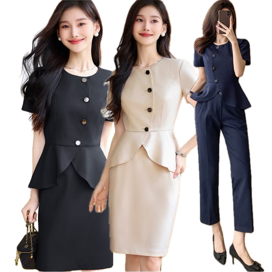 ★上質S～5L★ OL 通勤 オフェス着  オシャレ ペプラム スーツセット  2set 3set