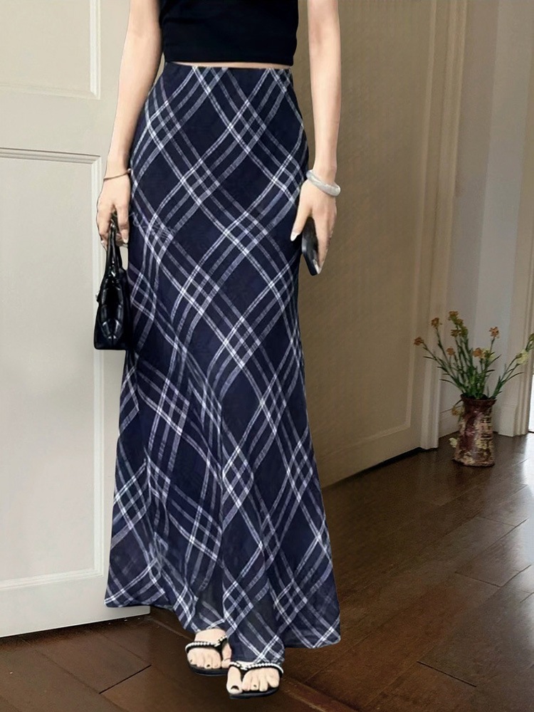 M～2L　夏薄手　チェック柄　ロングスカート