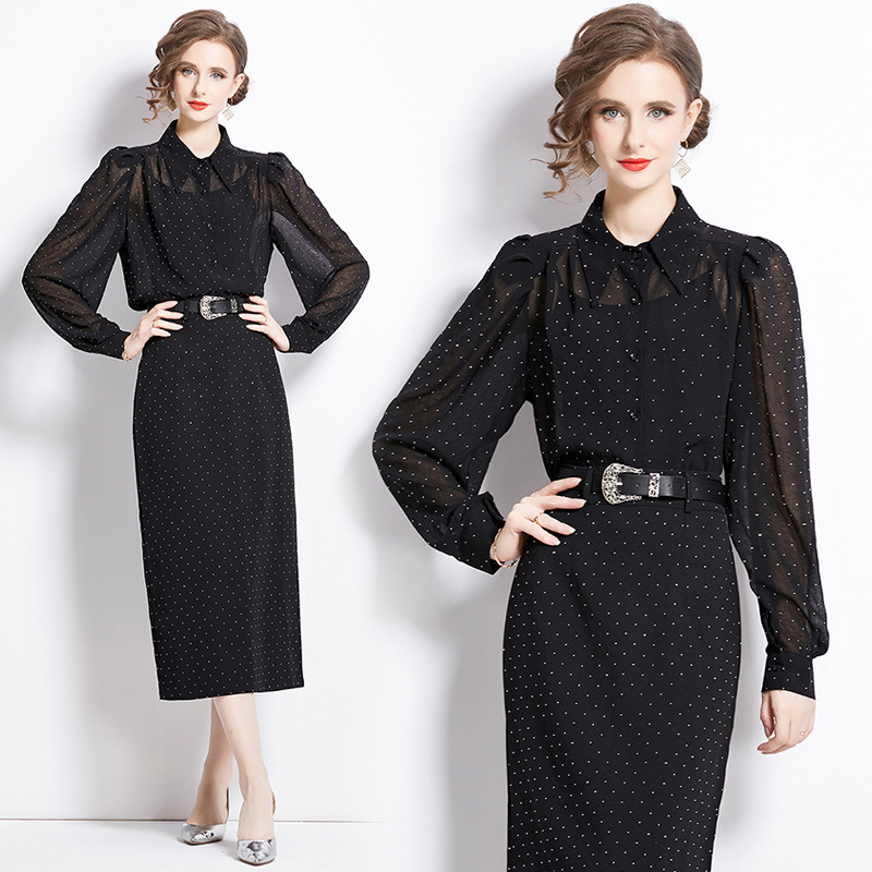 M～4L★パーティー 二次会　忘年会 　可愛いパフスリーブシャツ　ロングスカート　2点セット