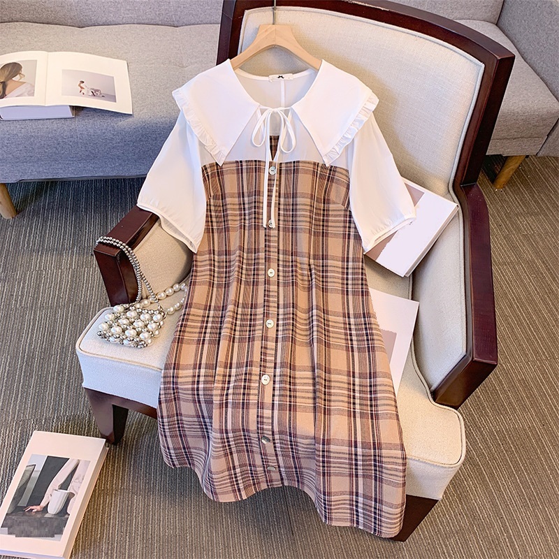 ★3L~7L★大きいサイズ★可愛いぽっちゃりさん　可愛いフリル襟　チエック柄切替ワンピース