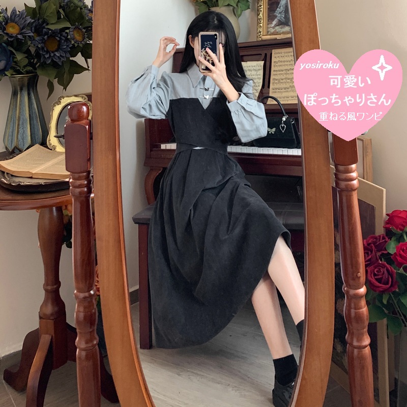 可愛いぽっちゃりさん★M～5L★大きいサイズ 重ねる風 可愛いパフスリーブワンピース