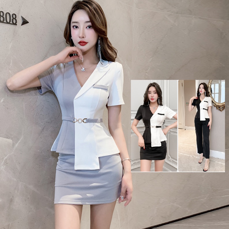 ★S～4L★キャバドレス キャバ嬢 オシャレ　バイカラーイレギュラー　ミニ丈スカート　セットアップ