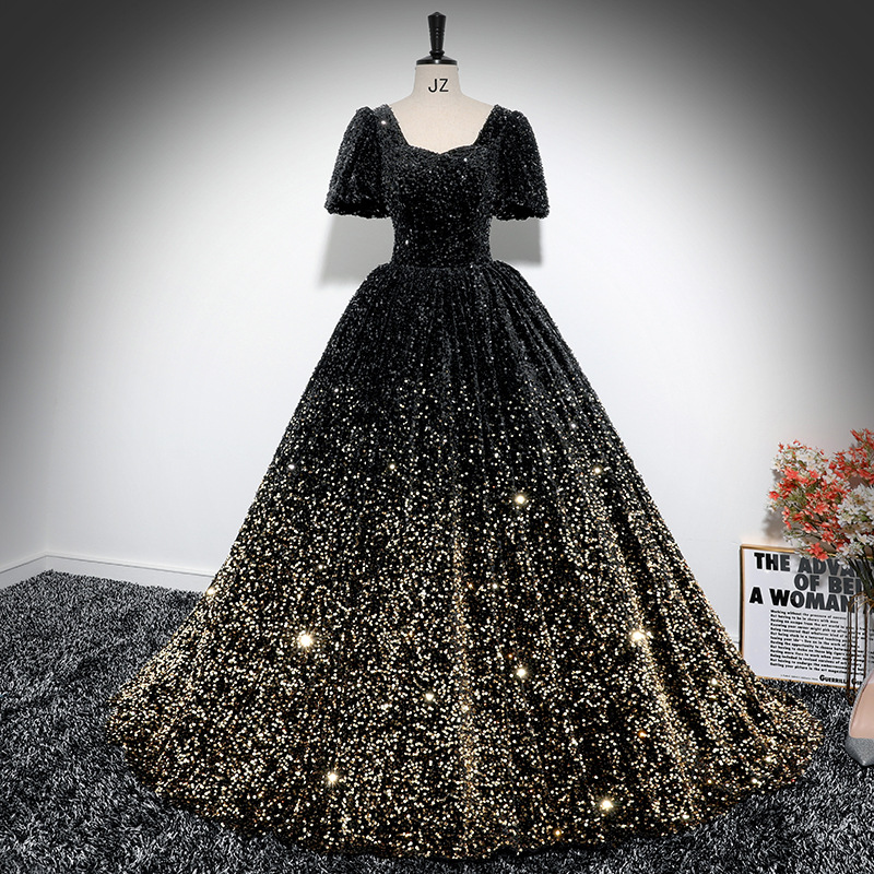 ★パーティー  結婚式 披露宴 ステージ 司会 演奏会 贅沢感　キラキラスパンコール　ロングドレス