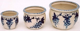 陶器植木鉢３点セット【手描きぶどう柄】