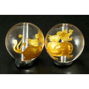 【彫刻ビーズ】水晶 16mm (金彫り) 貔貅(ひきゅう)右向き
