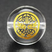 【彫刻ビーズ】水晶 12mm (金彫り) 戦国武将「上杉謙信」