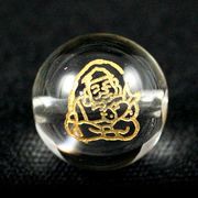 【彫刻ビーズ】水晶 10mm 線彫り (金彫り) 七福神「恵比寿」