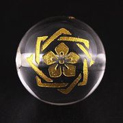 【彫刻ビーズ】水晶 12mm (金彫り) 家紋「坂本龍馬」