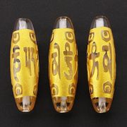 【彫刻ビーズ】水晶 (金彫り) 六字真言(浮き彫り) 「太鼓型」 4cm
