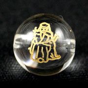 【彫刻ビーズ】水晶 10mm 線彫り (金彫り) 七福神「寿老人」