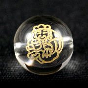 【彫刻ビーズ】水晶 10mm 線彫り (金彫り) 七福神「大黒天」