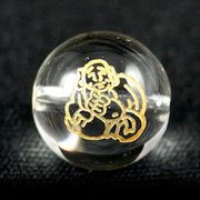 【彫刻ビーズ】水晶 10mm 線彫り (金彫り) 七福神「布袋和尚」