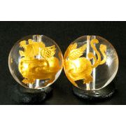 【彫刻ビーズ】水晶 12mm (金彫り) 貔貅(ひきゅう)左向き