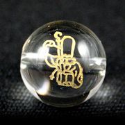 【彫刻ビーズ】水晶 10mm 線彫り (金彫り) 七福神「福禄寿」