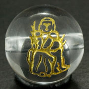 【彫刻ビーズ】水晶 12mm 線彫り (金彫り) 七福神 「寿老人」