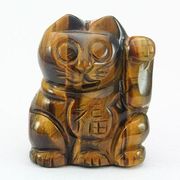 【彫刻置物】招き猫 タイガーアイ・福 約32x40mm