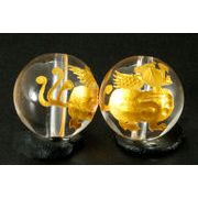 【彫刻ビーズ】水晶 12mm (金彫り) 貔貅(ひきゅう)右向き