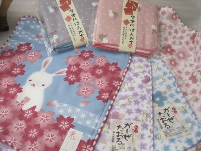 和風　ウサギのガーゼタオル　日本製　桜ウサギ再入荷