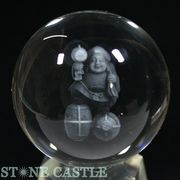 【彫刻置物】丸玉 人工水晶 約50mm (レーザー彫刻) 大黒天