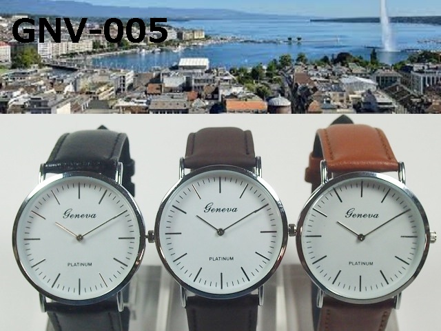 ★日本メーカームーブ　電池寿命3年以上★　GENEVAユニセックス腕時計　レザーベルト