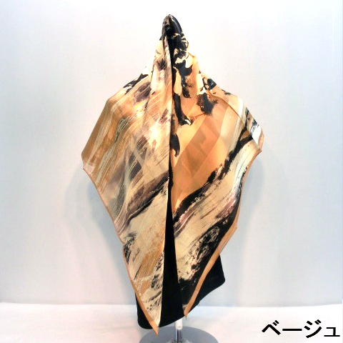 【日本製】【スカーフ】シルクサテンストライプロサブランカ柄日本製四角スカーフ