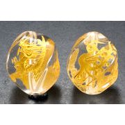 【彫刻ビーズ】水晶 (金彫り) 四神獣 (全周彫り) ウェーブ型 約15x20mm ※ネコポス不可※