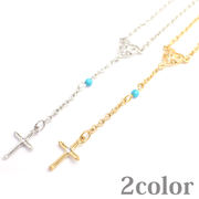 ショートロザリオネックレス ターコイズ調 クロスモチーフ 十字架 レディースネックレス necklace SPST003
