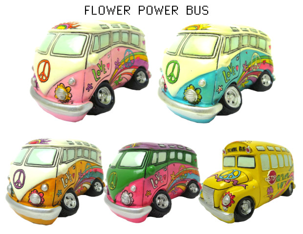 【FLOWER POWER BUS 】 フラワーパワー バス バンク 【貯金箱 アメ雑 ヒッピー】