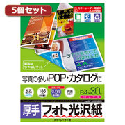 【5個セット】サンワサプライ カラーレーザー用フォト光沢紙・厚手 LBP-KAGNB4NX