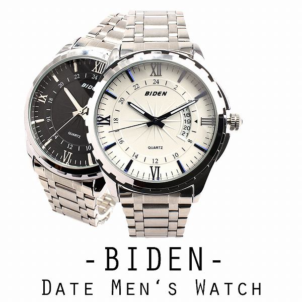 【BIDEN バイデン】日常生活防水 文字盤が美しい メタルベルトのデザインウォッチ 日付 BD005 メンズ腕時計