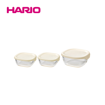 「公式」耐熱ガラス製保存容器3個セット　オフホワイト KST-2012-OW  HARIO（ハリオ）
