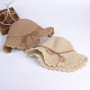 手編み帽子 / つば広 折り畳める 中折れ ハット / レディース 麦わら帽子 紫外線対策 UVケア2色あり