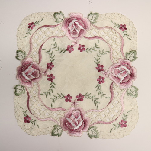テーブルセンター薔薇のカット刺繍角型SQ