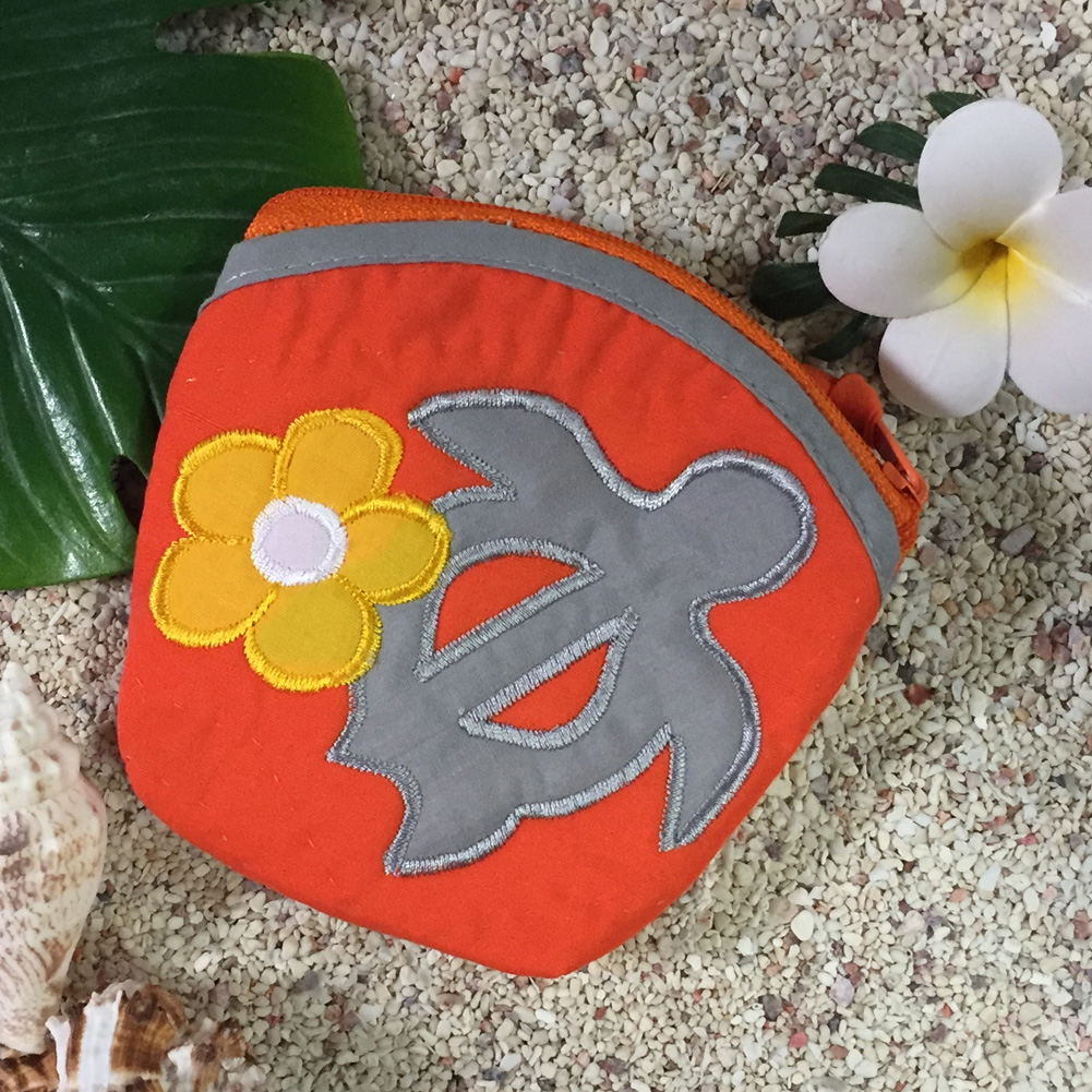 ハワイアンキルト Hawaiian Quilt 　ホヌコインケース/インテリア小物 オレンジ