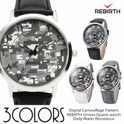 【REBIRTH リバース】セイコームーブ 日常生活防水 シックなカラー デジタル迷彩柄 RB010 メンズ腕時計
