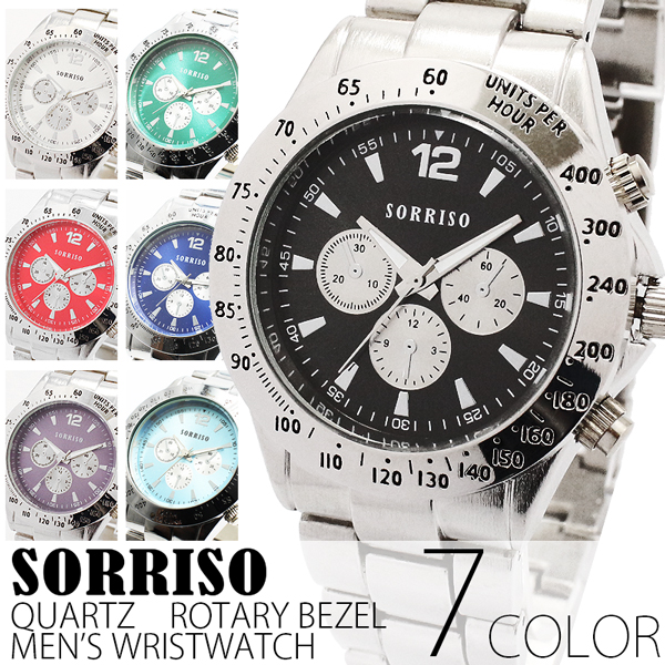 正規品SORRISOソリッソ シチズンミヨタムーブメント 回転式ベゼル フェイクダイヤル SRHI2 メンズ腕時計