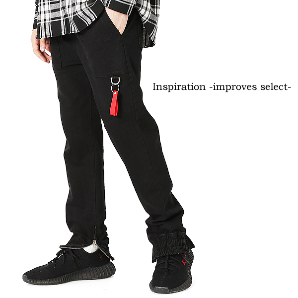ジョガーパンツ イージーパンツ 裾ZIP 黒 スポーツ メンズ インプローブス 韓国