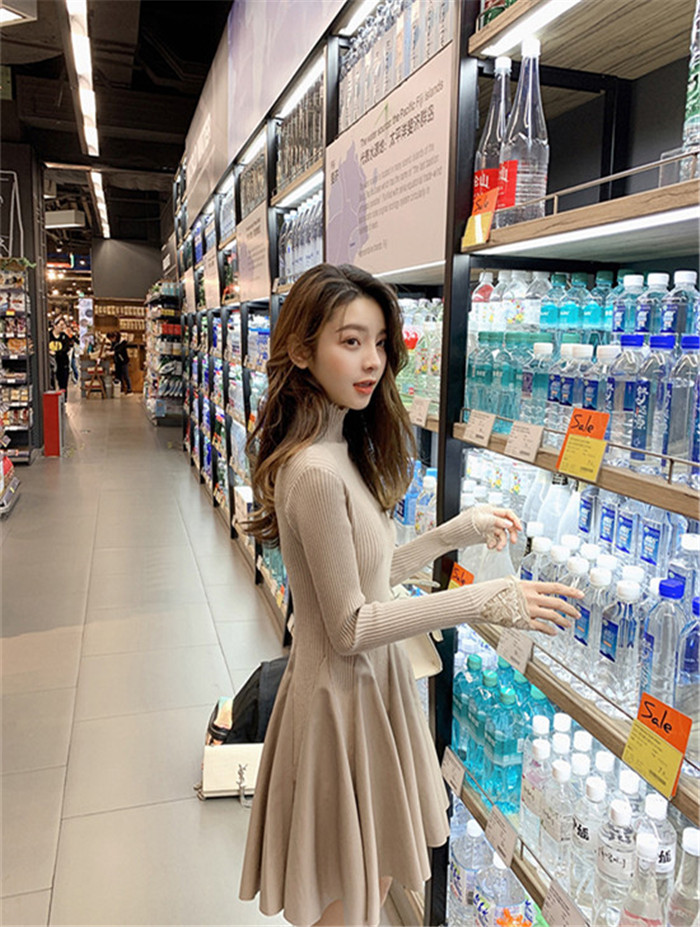 韓国ファッション 大人気 ハイカラー ニット ワンピース 女性 ハイウエスト Aライン ショートドレス Www Watsons Biz Id