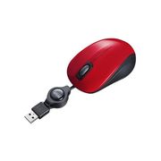 静音ケーブル巻き取りブルーLEDマウス USBコネクタ(Aタイプ) 小型サイズ レッド