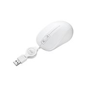 静音ケーブル巻き取りブルーLEDマウス USBコネクタ(Aタイプ) 小型サイズ ホワイト